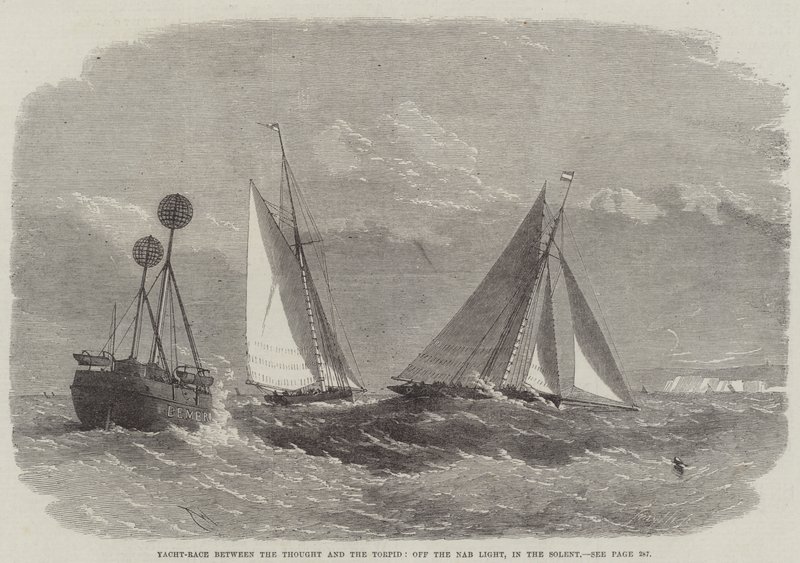 Yacht-Rennen zwischen der Thought und der Torpid, vor dem Nab-Leuchtturm im Solent von Edwin Weedon