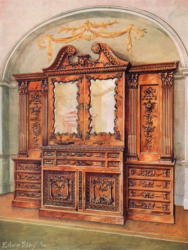 Geschnitzter geschlossener Mahagoni-Bücherschrank im Stil von Chippendale mit französischem Einfluss von Edwin John Foley