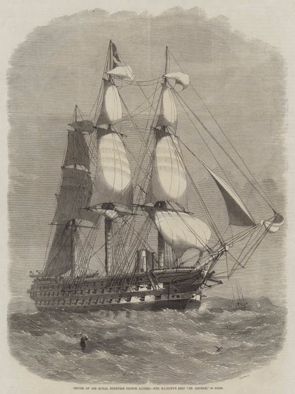 Kreuzfahrt Seiner Königlichen Hoheit Prinz Alfred, Ihr Majestäts Schiff St. George, 90 Kanonen von Edwin Weedon