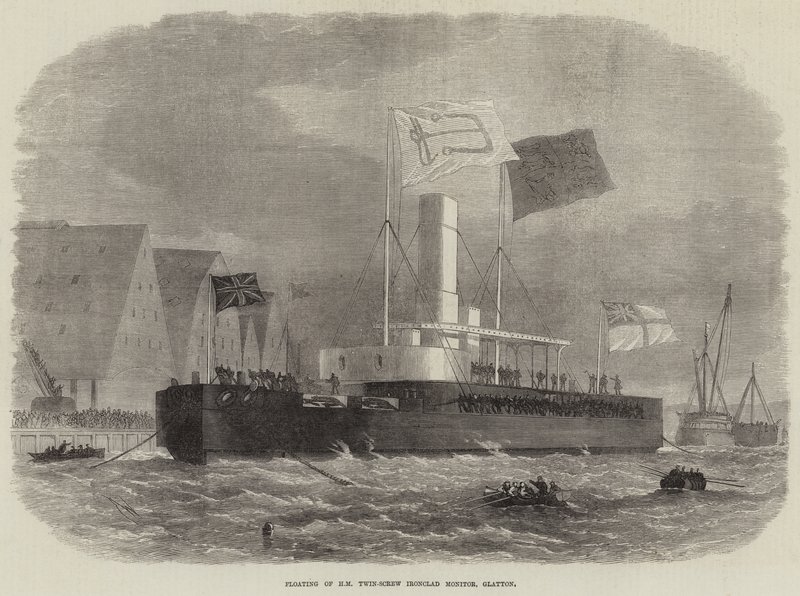 Zu Wasser lassen des HM Twin-Screw Ironclad Monitor, Glatton von Edwin Weedon