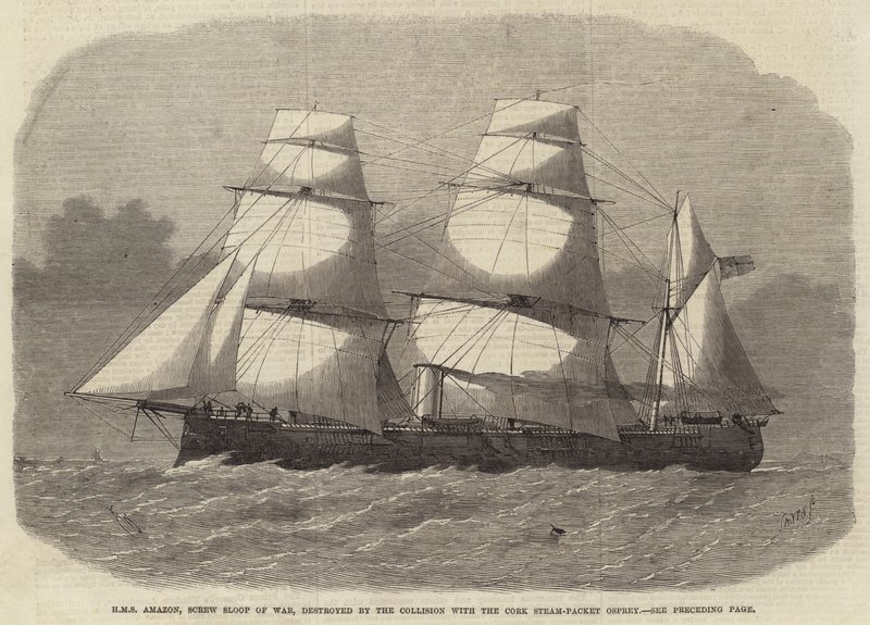 HMS Amazon, Schraubenschiff, zerstört durch die Kollision mit dem Cork-Dampfschiff Osprey von Edwin Weedon
