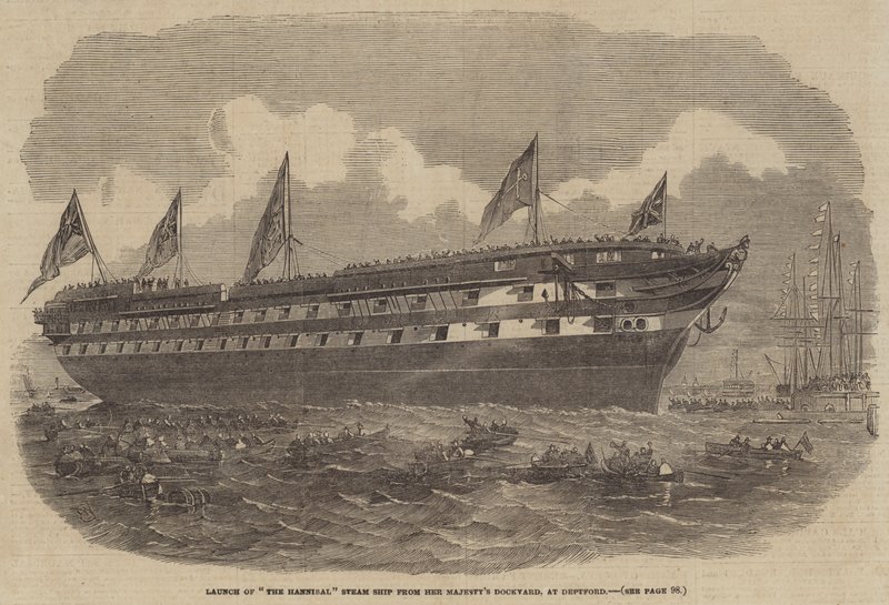 Stapellauf des Dampfschiffs Hannibal aus der königlichen Werft in Deptford von Edwin Weedon