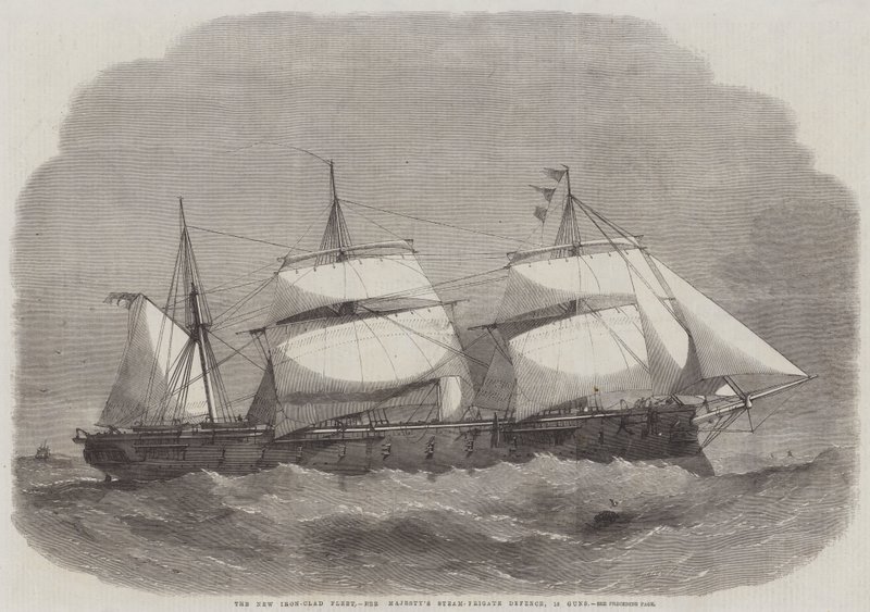 Die neue gepanzerte Flotte, Ihre Majestät Dampffregatte Defence, 18 Kanonen von Edwin Weedon