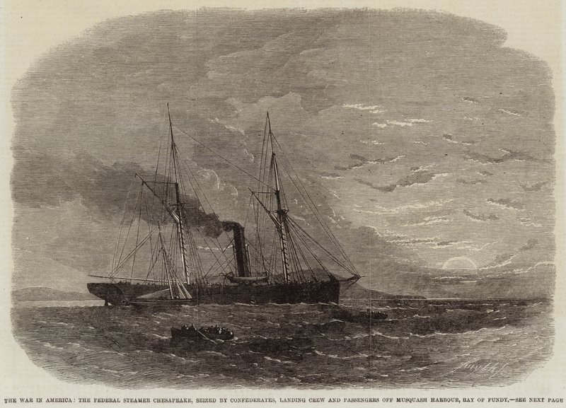 Der Krieg in Amerika, der Bundesdampfer Chesapeake, von Konföderierten ergriffen, landet Besatzung und Passagiere vor Musquash Harbour, Bay of Fundy von Edwin Weedon