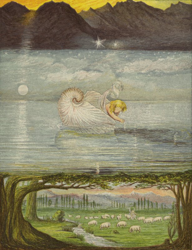 Ein goldenes Boot auf einem großen, großen Wasser (Farblitho) von Eleanor Fortescue Brickdale