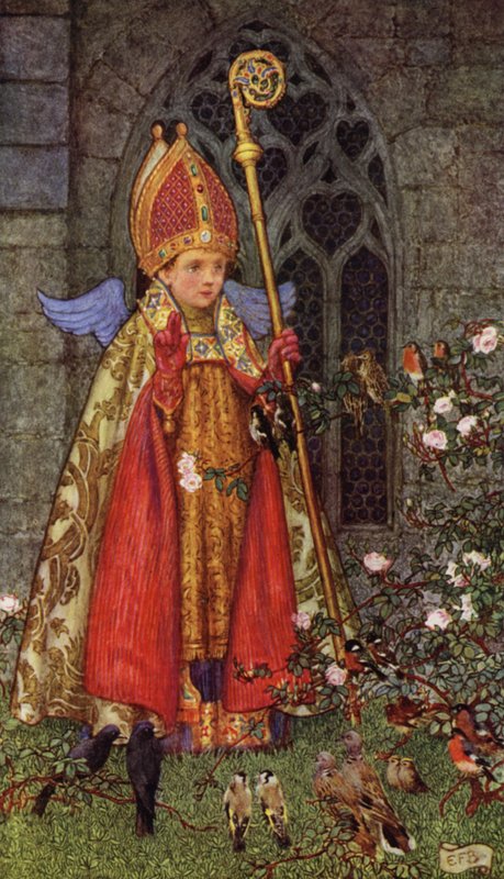 Sei gegrüßt, Bischof Valentin, dessen Tag dies ist! Die ganze Luft ist dein Bistum, und alles Zwitschern ... von Eleanor Fortescue-Brickdale