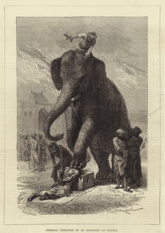 Verbrecher von einem Elefanten in Baroda hingerichtet von Emile Antoine Bayard