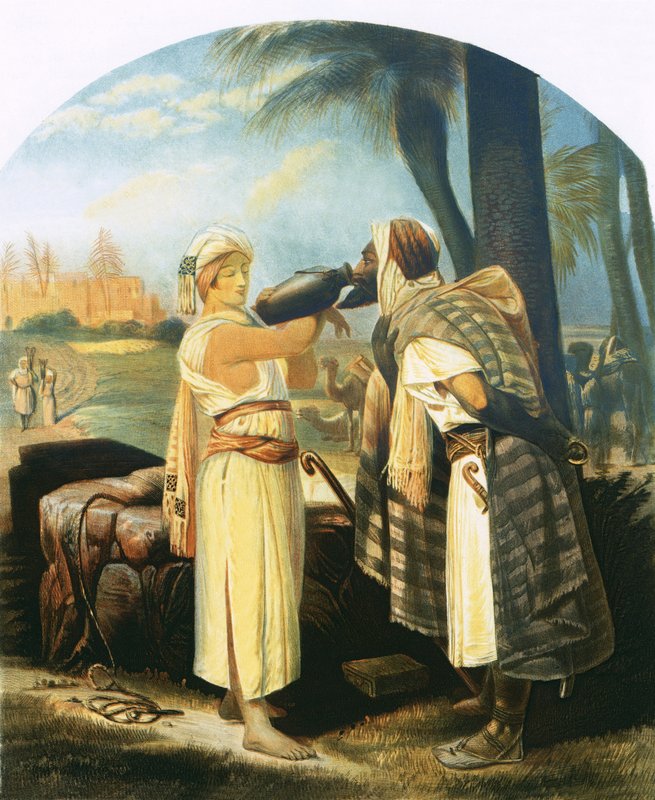 Rebekka gibt dem Diener einen Trunk von Emile Jean Horace Vernet