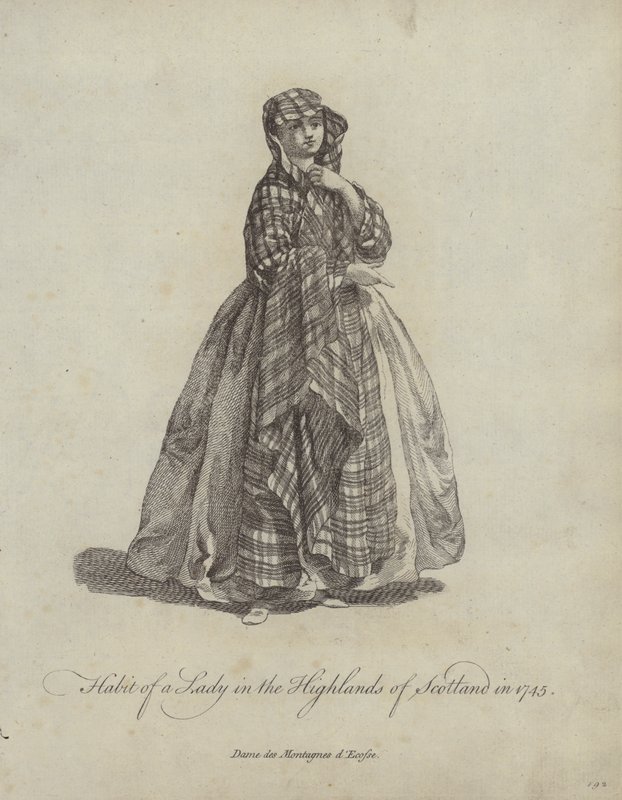 Kleidung einer Dame in den Highlands von Schottland im Jahr 1745 von English School
