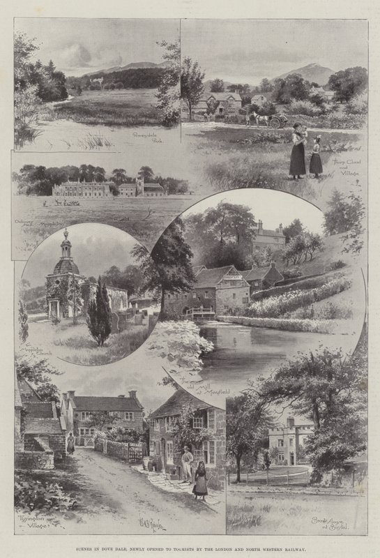 Szenen in Dove Dale, neu eröffnet für Touristen durch die London and North Western Railway von English School