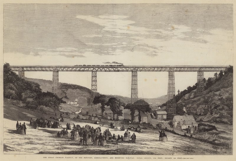 Das große Crumlin-Viadukt, auf der Newport, Abergavenny und Hereford Railway, Gesamtlänge 1700 Fuß; Höhe 200 Fuß von English School