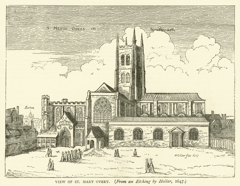 Ansicht von St. Mary Overy, aus einer Radierung von Hollar, 1647 von English School