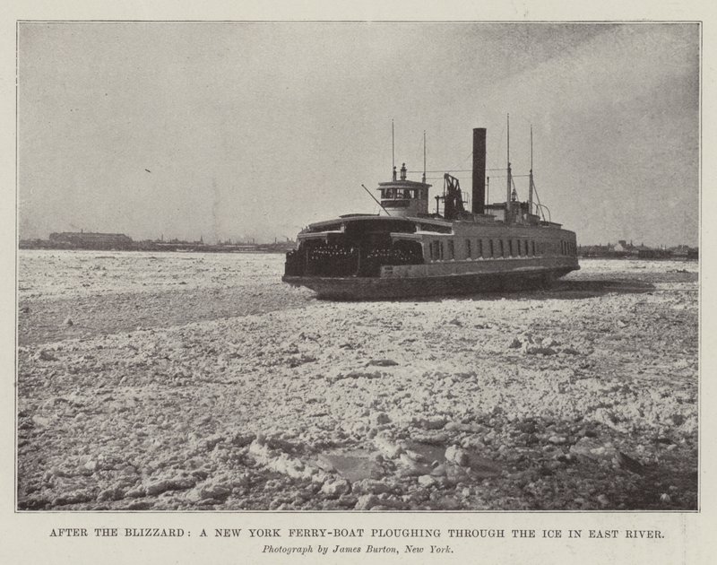 Nach dem Blizzard, eine New Yorker Fähre pflügt durch das Eis im East River von English Photographer