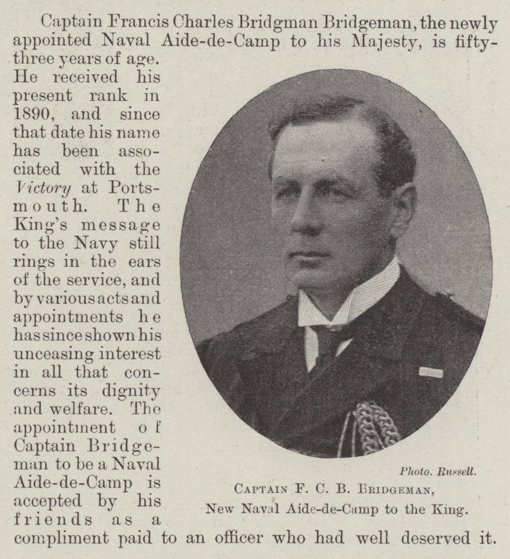 Kapitän F. C. B. Bridgeman, neuer Marine-Adjutant des Königs von English Photographer