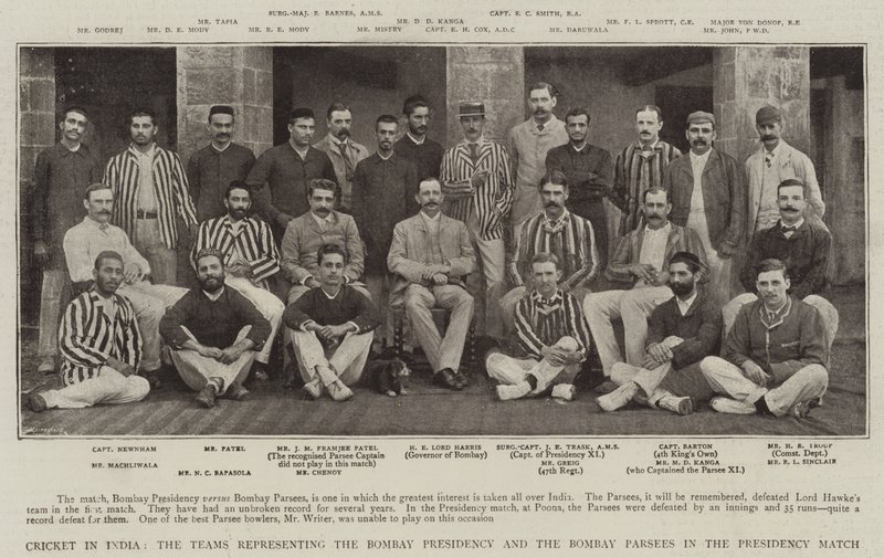 Cricket in Indien, die Teams, die das Bombay-Präsidium und die Bombay-Parsen im Präsidiumsspiel vertreten von English Photographer