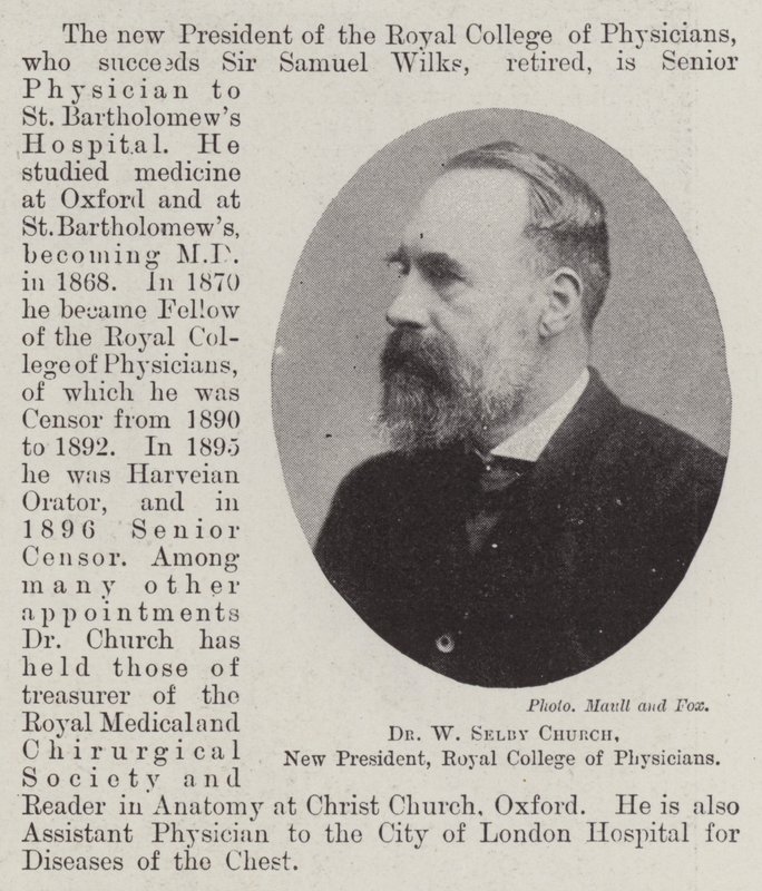 Dr. W Selby Church, neuer Präsident des Royal College of Physicians von English Photographer