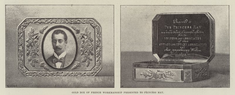 Goldene Schatulle französischer Herstellung, Prinzessin May überreicht von English Photographer
