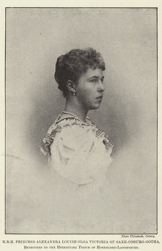 Ihre Königliche Hoheit Prinzessin Alexandra Louise Olga Victoria von Sachsen-Coburg-Gotha, verlobt mit dem Erbprinzen von Hohenlohe-Langenburg von English Photographer