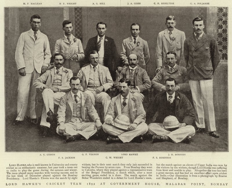 Lord Hawkes Cricket-Team 1892 im Regierungshaus, Malabar Point, Bombay von English Photographer
