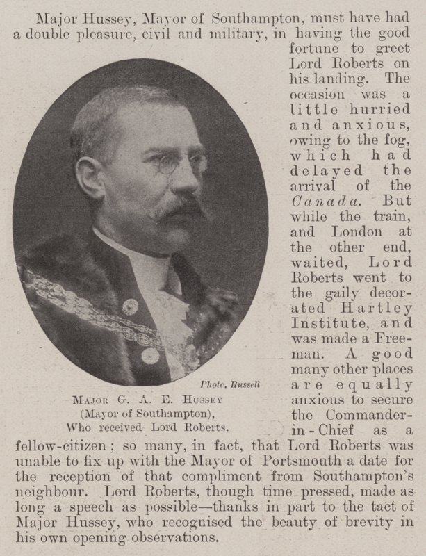 Major G A E Hussey (Bürgermeister von Southampton), der Lord Roberts empfing von English Photographer
