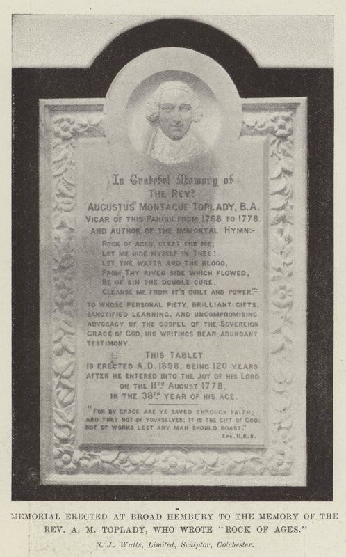 Denkmal in Broad Hembury zum Gedenken an den Reverend A M Toplady, der 