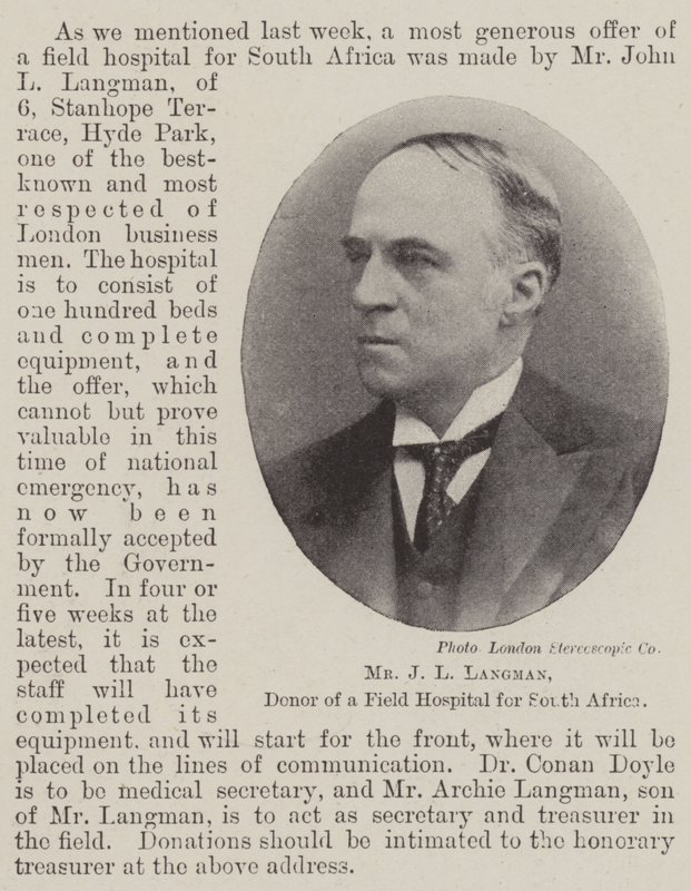 Herr J L Langman, Spender eines Feldlazaretts für Südafrika von English Photographer