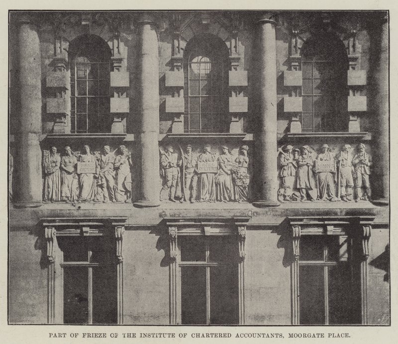 Teil des Frieses des Institute of Chartered Accountants, Moorgate Place von English Photographer