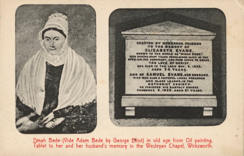 Porträt und Grabstein von George Elliots Tante (Elizabeth Evans), die Inspiration für Charaktere in ihrem Roman Adam Bede von English Photographer