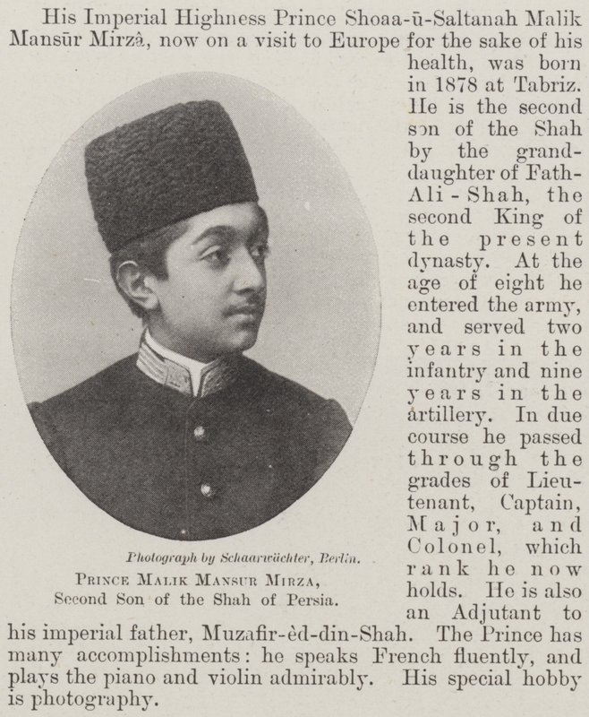 Prinz Malik Mansur Mirza, Zweiter Sohn des Schahs von Persien von English Photographer