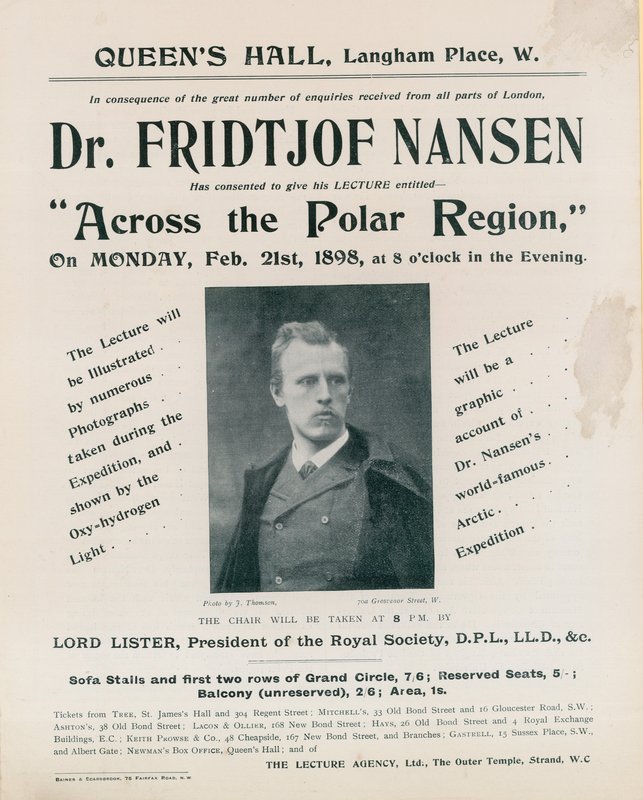 Programm für Dr. Fridtjof Nansen Vortrag, Über die Polarregion von English Photographer