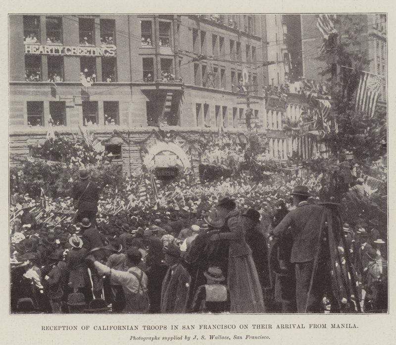 Empfang der kalifornischen Truppen in San Francisco bei ihrer Ankunft aus Manila von English Photographer