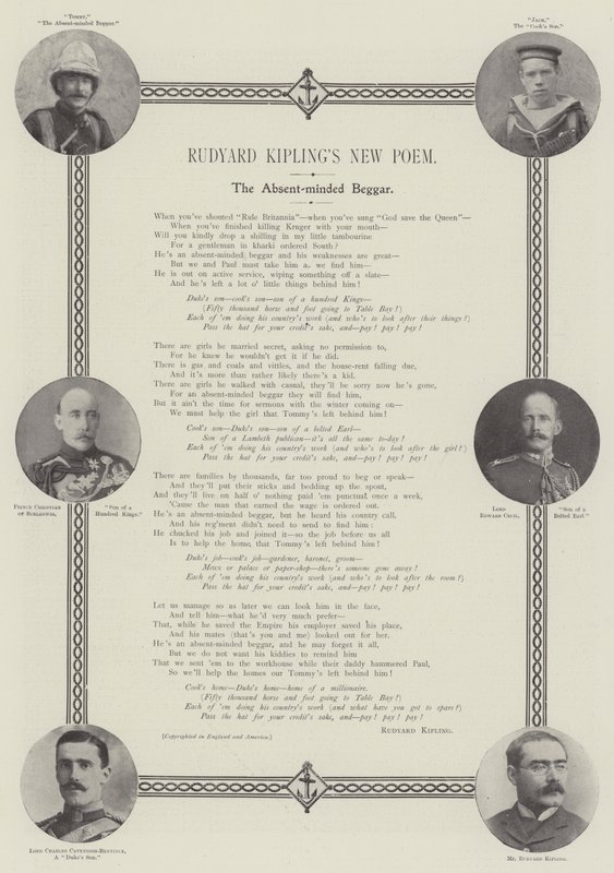Rudyard Kiplings neues Gedicht, Der zerstreute Bettler von English Photographer
