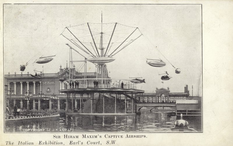 Sir Hiram Maxims gefangene Luftschiffe auf der Italienischen Ausstellung, die 1904 in Earls Court in London stattfand von English Photographer