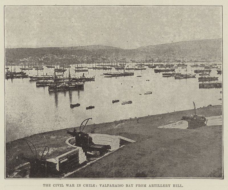 Der Bürgerkrieg in Chile, Valparaiso-Bucht vom Artillerie-Hügel von English Photographer
