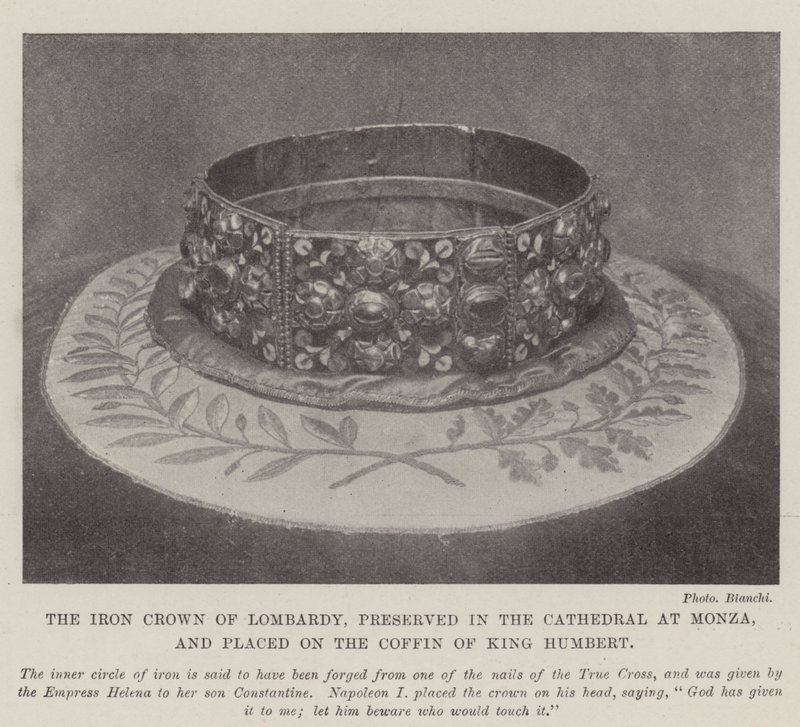 Die Eiserne Krone von Lombardei, aufbewahrt im Dom von Monza und auf den Sarg von König Humbert gelegt von English Photographer