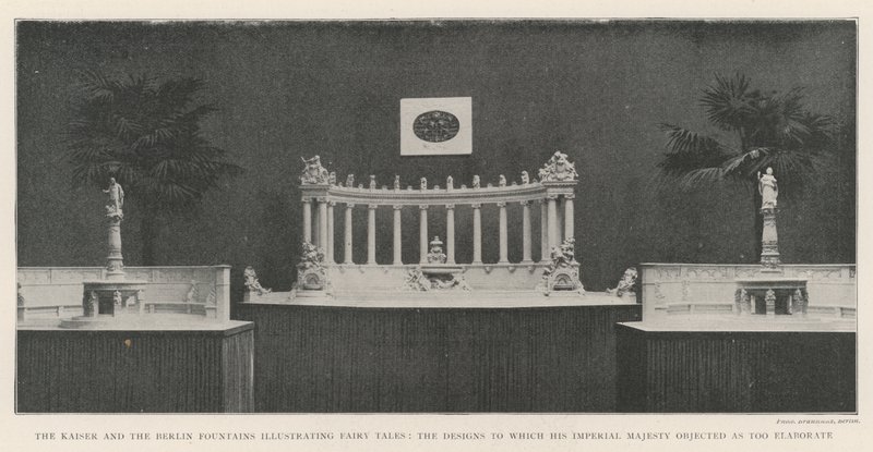 Der Kaiser und die Berliner Brunnen, die Märchen darstellen, deren Entwürfe Seine Majestät als zu aufwendig ablehnte von English Photographer