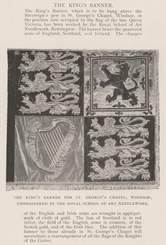 Das Banner des Königs für die St. Georgs-Kapelle in Windsor, bestickt von der Royal School of Art Needlework von English Photographer
