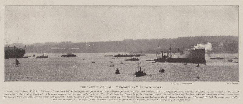 Der Stapellauf der HMS Encounter in Devonport von English Photographer