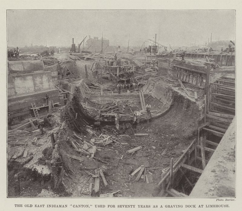 Der alte Ostindienfahrer Canton, siebzig Jahre als Trockendock in Limehouse genutzt von English Photographer