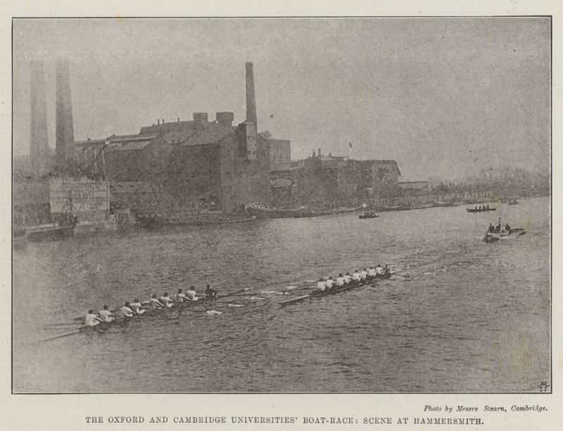 Das Oxford-Cambridge-Universitäts-Bootsrennen, Szene in Hammersmith von English Photographer