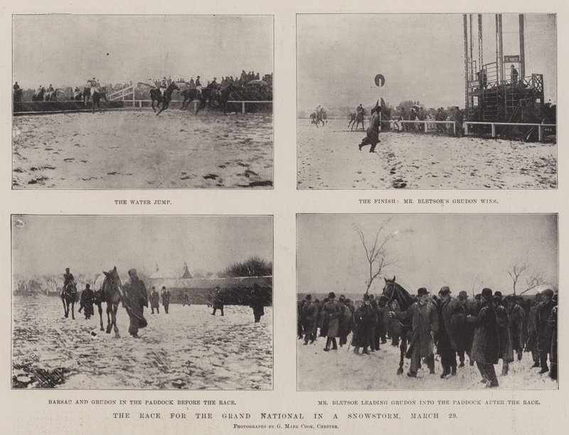 Das Rennen um den Grand National im Schneesturm, 29. März von English Photographer