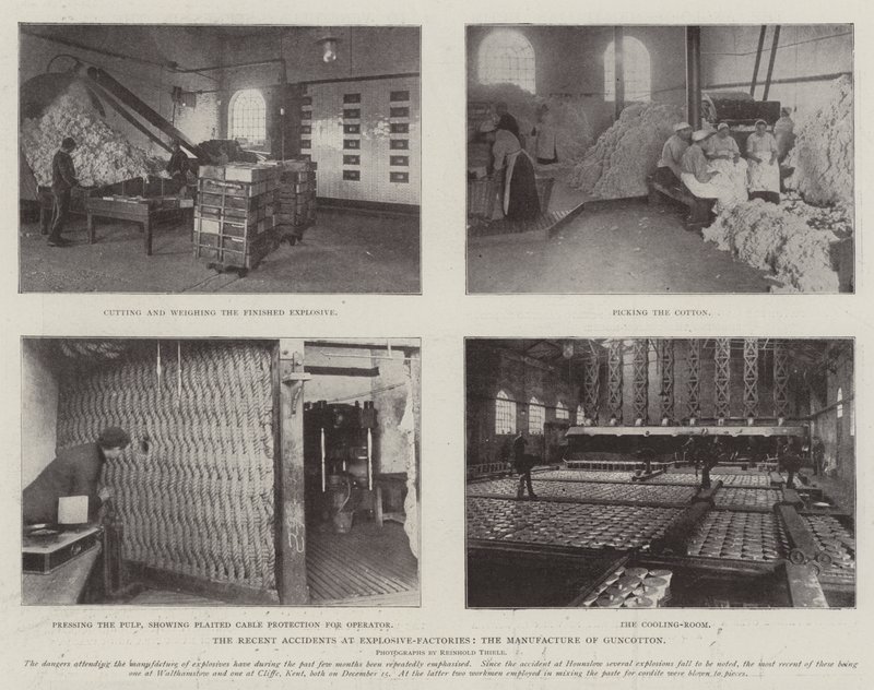 Die jüngsten Unfälle in Sprengstofffabriken, die Herstellung von Schießbaumwolle von English Photographer