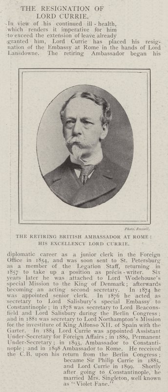 Der scheidende britische Botschafter in Rom, Seine Exzellenz Lord Currie von English Photographer