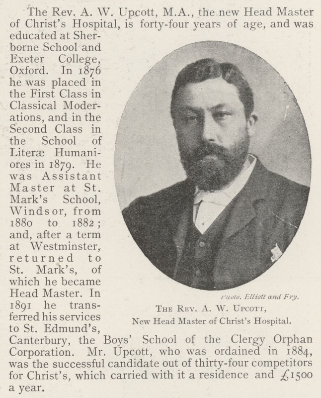 Der Hochwürdige A. W. Upcott, neuer Schulleiter des Christ