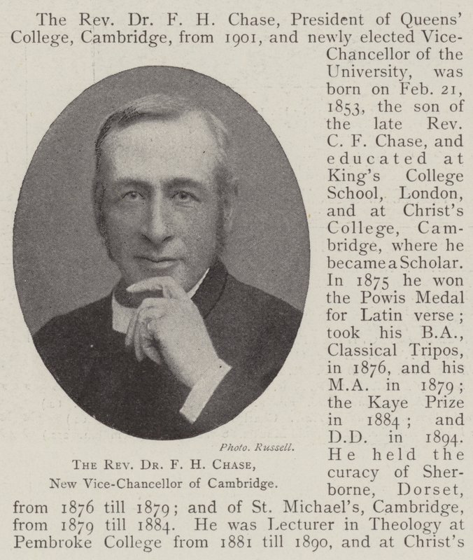 Der Reverend Dr. F. H. Chase, neuer Vizekanzler von Cambridge von English Photographer