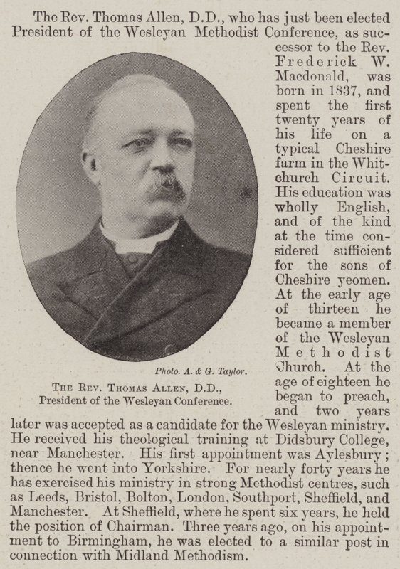 Der Reverend Thomas Allen, DD, Präsident der Wesleyan Conference von English Photographer