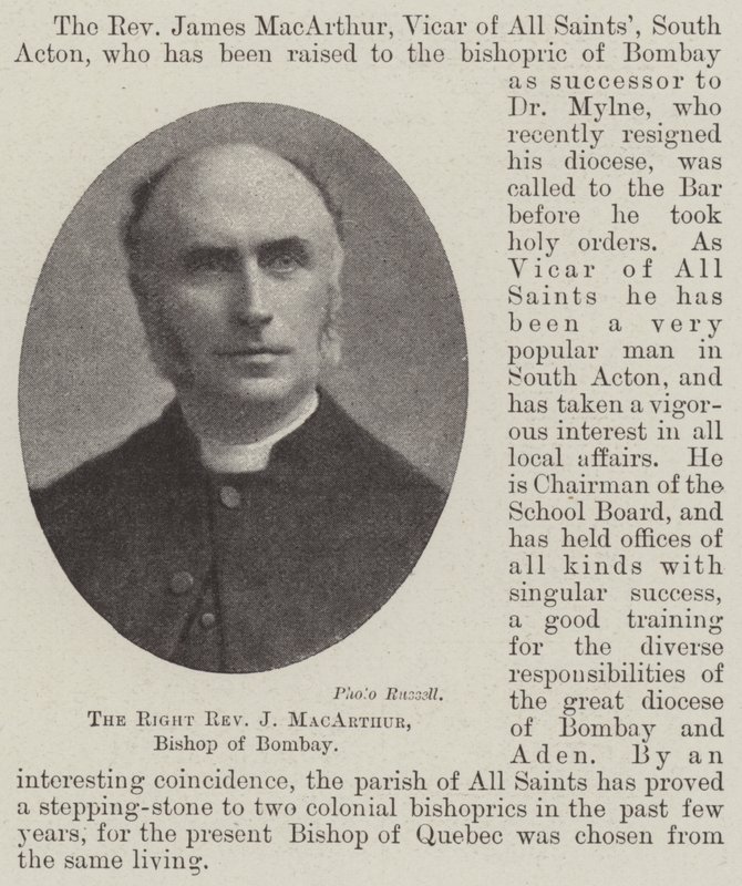 Der Right Reverend J. MacArthur, Bischof von Bombay von English Photographer