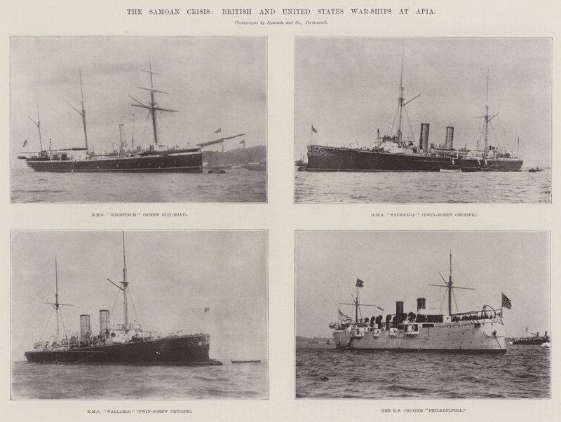 Die Samoa-Krise, britische und amerikanische Kriegsschiffe in Apia von English Photographer