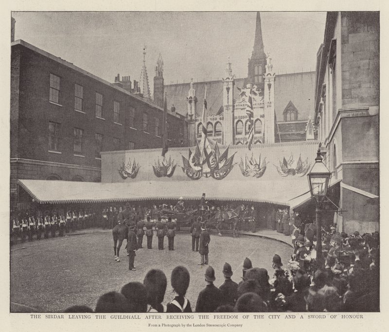 Der Sirdar verlässt die Guildhall nach Erhalt der Freiheit der Stadt und eines Ehrenschwertes von English Photographer