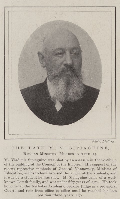 Der verstorbene M. V. Sipiaguine, russischer Minister, ermordet am 15. April von English Photographer